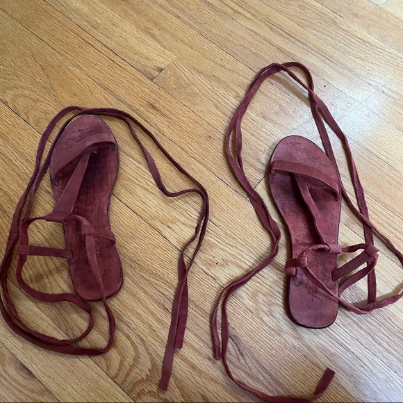 Free People red Dahlia lace up sandal / scarlet clay gladiator strap sandals - Picture 9 of 14